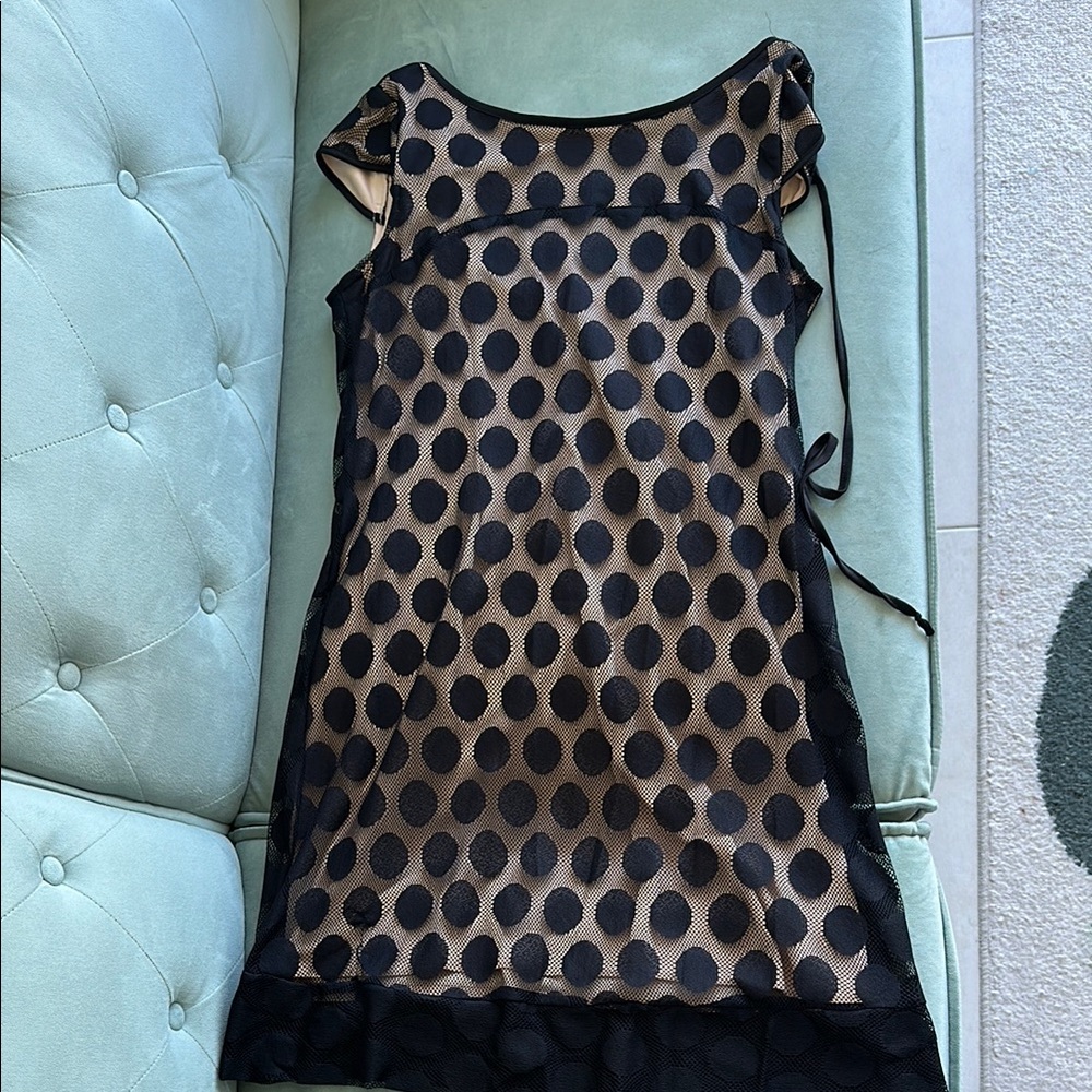 Chic Black and Tan Polka Dot Dress